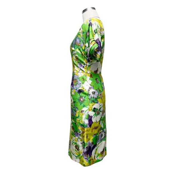 Blumarine Womens Size 4 Green Floral Silk Short Sleeve Dress - Picture 5 of 10